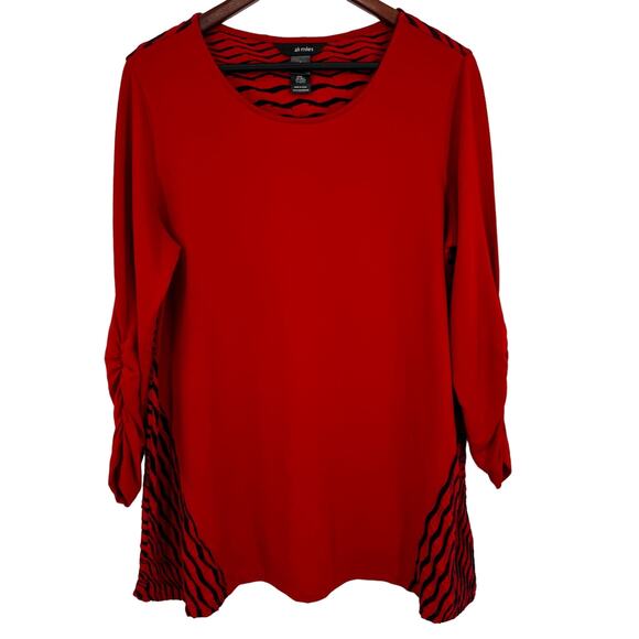 Ali Miles Tops - Ali Miles Size Large Red Wearable Art Long Sleeve Abstract Blouse Shirt Top Cozy